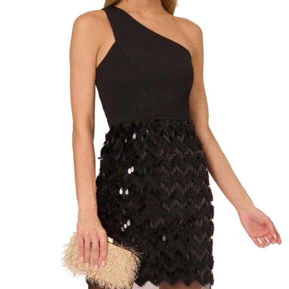 Adrianna Papell Women’s Sequined One-Shoulder Dress – Black – NWT – Size 4 - Picture 2 of 5